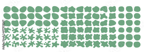 Green organic blob shape irregular form abstract vector illustration. Simple amoeba shape, asymmetric spot, irregular form. Eco color amorphous element set. Clipart of bubble blotch, deform drip photo