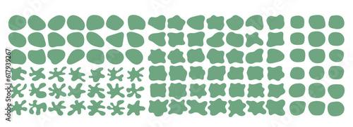 Green organic blob shape irregular form abstract vector illustration. Simple amoeba shape, asymmetric spot, irregular form. Eco color amorphous element set. Clipart of bubble blotch, deform drip