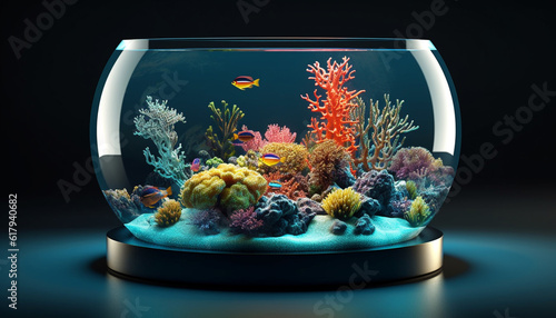 Colorful aquatic nature decorates deep underwater reef with tropical fish generated by AI