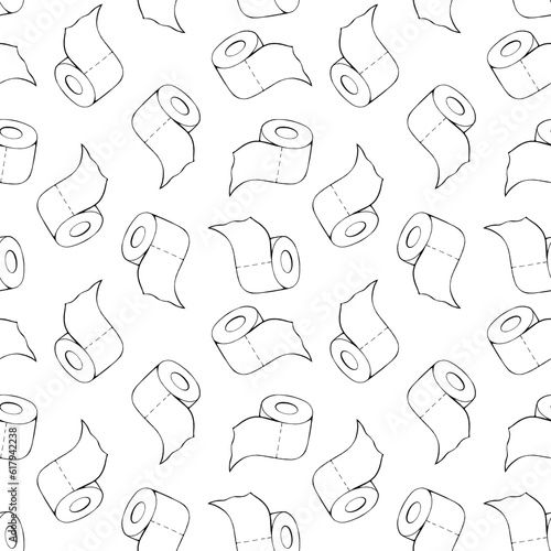 Seamless pattern with toilet paper rolls on a white background. Vector illustration 