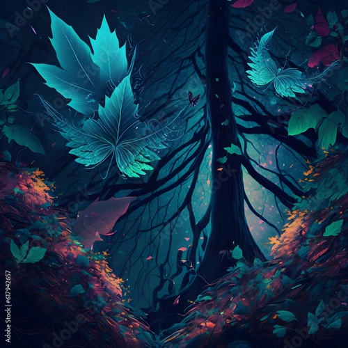 Leaves of trees in a magical fantasy forest 
