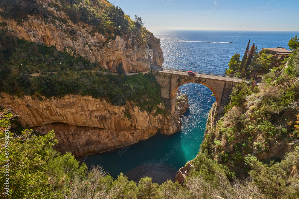 The arched bridge at Fiordo di Furore on the Amalfi coast, Italy