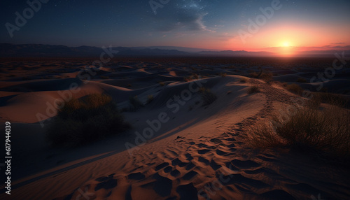 Tranquil sunset over majestic sand dunes in arid Africa generated by AI