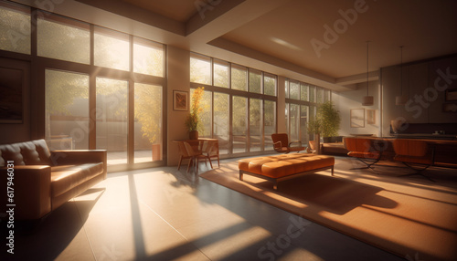 Modern luxury apartment with comfortable sofa, elegant decor and bright lighting generated by AI