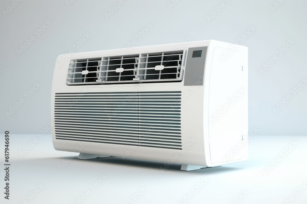 Inverter mobile free-standing air conditioner. Background with selective focus. AI generated, human enhanced Inverter mobile free-standing air conditioner. Background with selective focus. AI generated, human enhanced