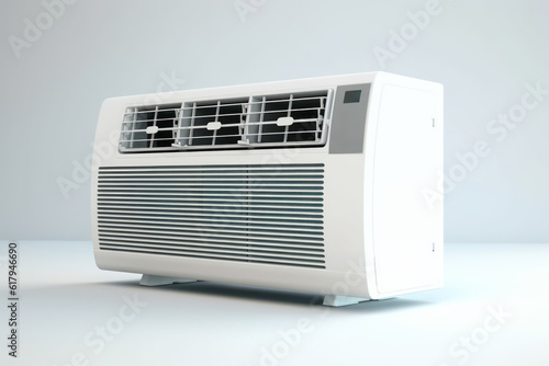 Inverter mobile free-standing air conditioner. Background with selective focus. AI generated, human enhanced