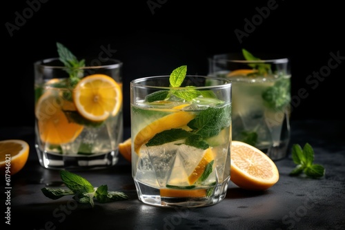 Summer healthy lemonade, cocktails of citrus infused water or mojitos. AI generated, human enhanced