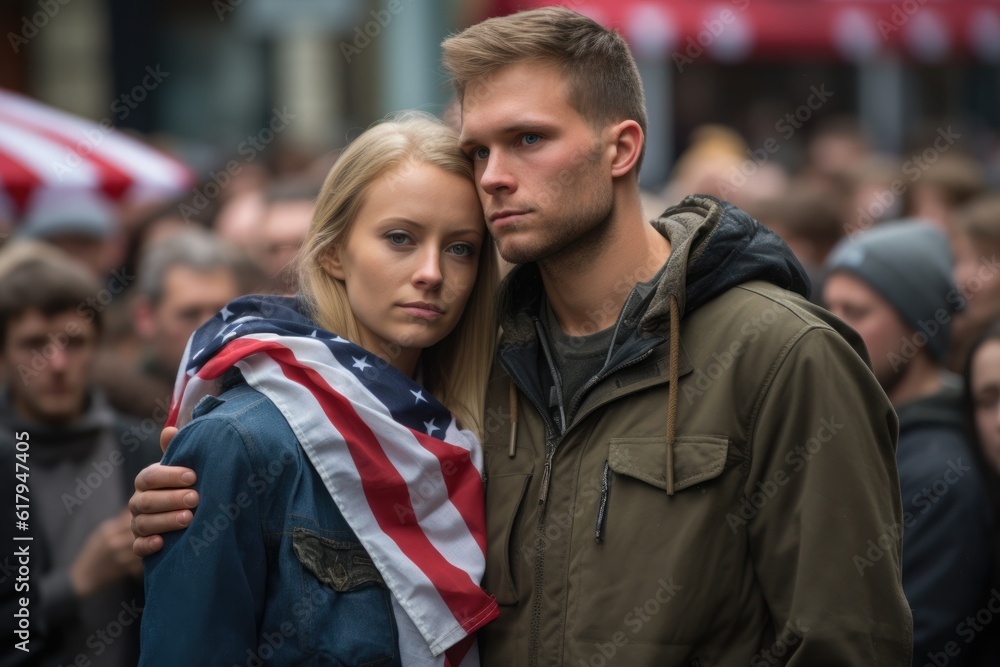 Young people mourn at an event commemorating 9/11 or other national commemorations and holidays in the United States. Young people mourn at an event commemorating 9/11 or other national commemorations and holidays in the United States.