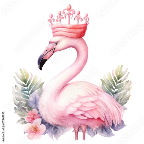 Wallpaper Mural Cute watercolor flamingo princess. Illustration AI Generative Torontodigital.ca