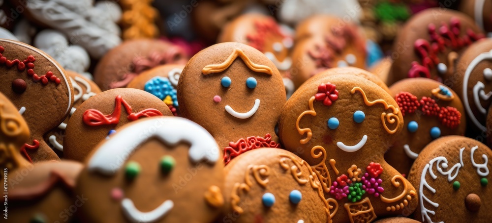 a close up of many ginger cookies with smiles in each hand Generative AI