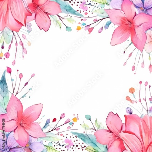 Floral watercolor frame. Illustration AI Generative.