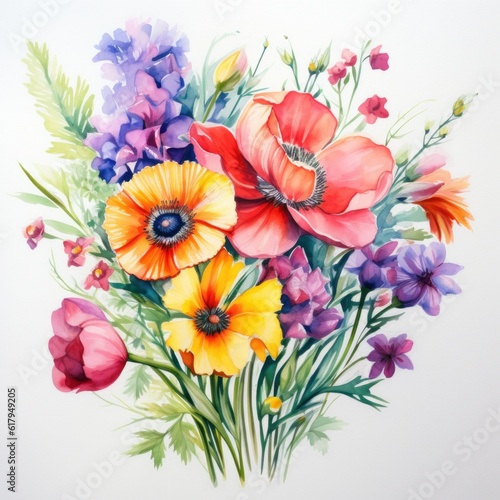 Watercolor flower bouquet. Illustration AI Generative.