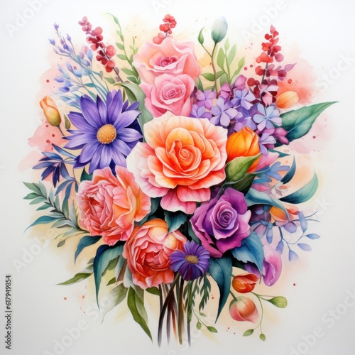 Watercolor flower bouquet. Illustration AI Generative.
