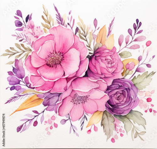 Watercolor floral background. Illustration AI Generative.