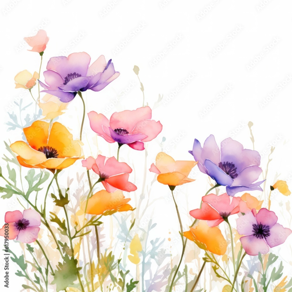 Fototapeta premium Watercolor floral background. Illustration AI Generative.