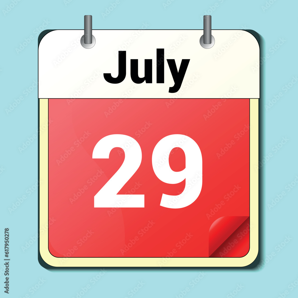 day on the calendar, vector image format, JULY 29 day on the calendar, vector image format, JULY 29