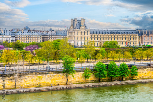 Louvre Museum and Seine River in Paris, France