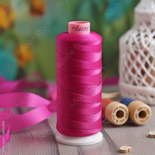 Viva magenta threads. hobby t job seamstress. popular color. Minimalistic monochrome background. Generative AI