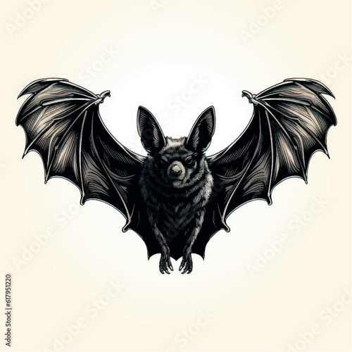 A simple silhouette drawing of a black bat isolated on a white background. Vecor stylized illustration of a bat. Bat logo, print, sticker, tattoo. Halloween holiday symbol.