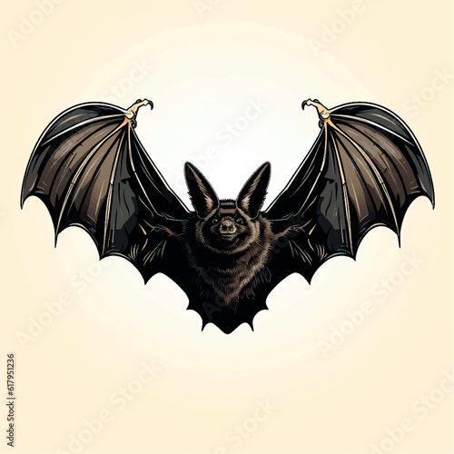 A simple silhouette drawing of a black bat isolated on a white background. Vecor stylized illustration of a bat. Bat logo, print, sticker, tattoo. Halloween holiday symbol.