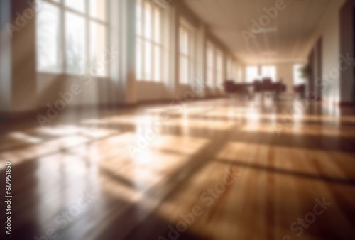 Blurred large modern office workspace in the morning   interior workplace with cityscape for business presentation background AI generated