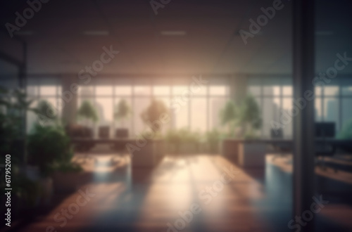 Wallpaper Mural Blurred large modern office workspace in the morning , interior workplace with cityscape for business presentation background AI generated
 Torontodigital.ca