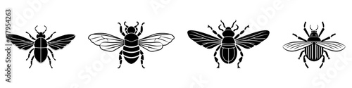 Set beetles insect black silhouette animal. Vector Illustrator © artisttop