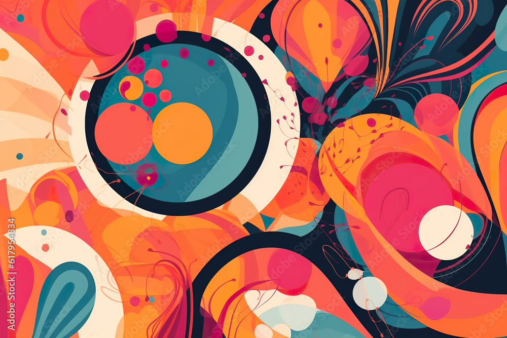 Obraz premium A colorful abstract painting with circles and swirls. Generative AI.