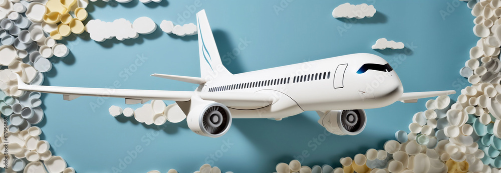 creative background flight air blue plane aeroplane white business fly aircraft. Generative AI.