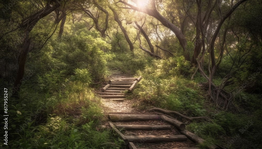 Walking on a footpath through the tranquil tropical rainforest generated by AI Walking on a footpath through the tranquil tropical rainforest generated by AI
