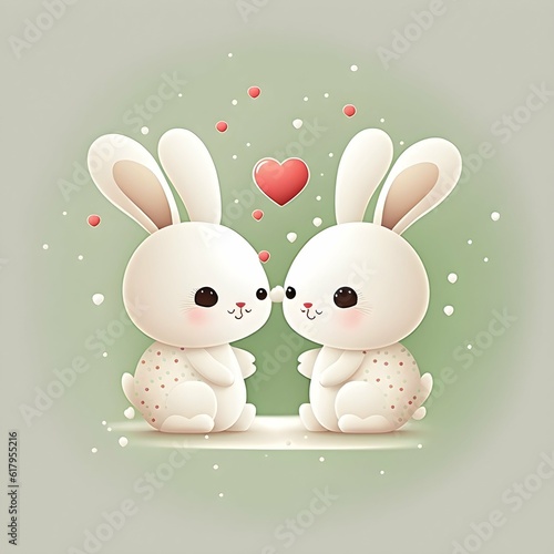 cutecore tinycore naturecore Vector graphic tiny cute two different bunny in love with lots of hearts around isolated white background white blank space in the top looks enjoy cartoon zootopia sharp  photo