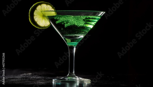 Fresh citrus martini with lime slice in green martini glass generated by AI
