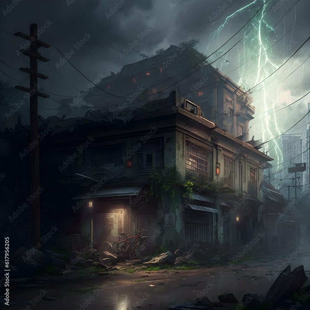 post apocalyptic environment abonded city Hanoi cinematic lightning extreme details 