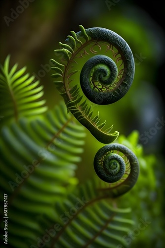 uncurling fiddle head ferns closeup forest moss 