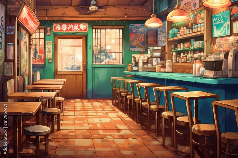 old school restaurant anime style background Stock Illustration | Adobe ...