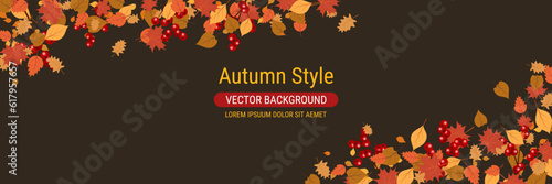 Autumn cartoon style horizontal vector banner template