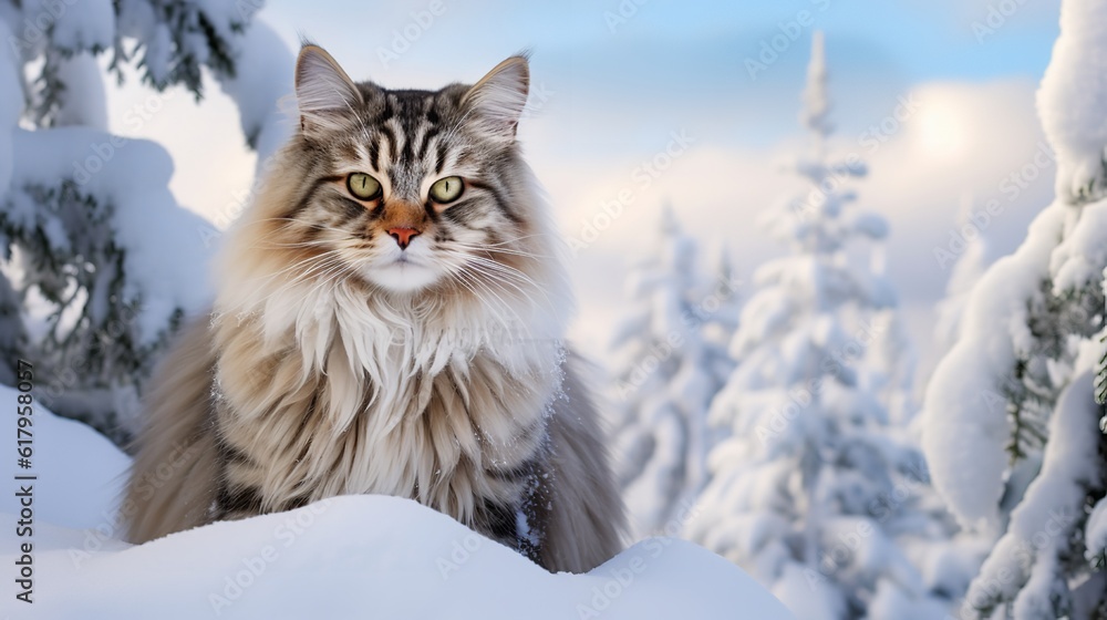 Norwegian Forest Cats in Winter Wonderland