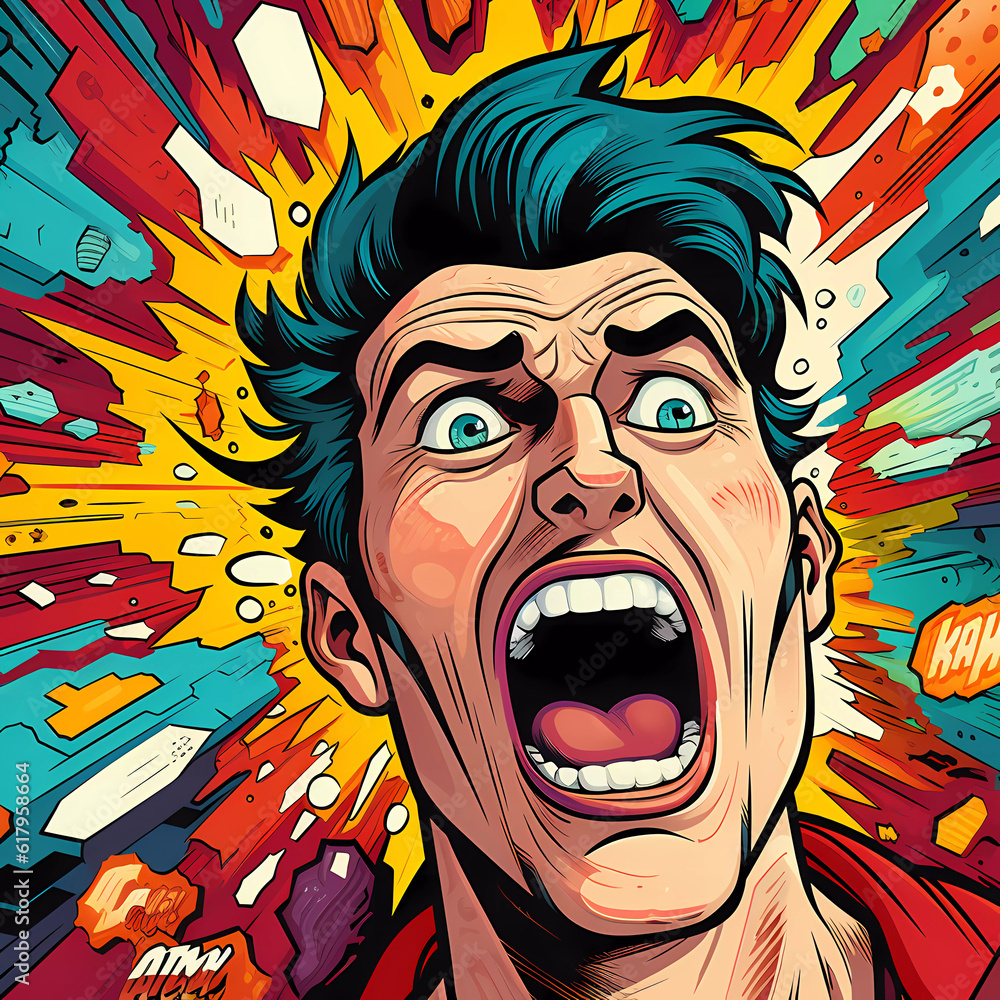Electrifying Expressions: Captivating Modern Comic Art of a Man's Shocking Face, Generative AI.