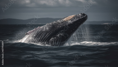 back whale breaching in majestic blue waters generated by AI © Jemastock
