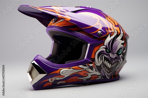 Motorcycle helmet with a full-face design, featuring a vibrant purple color