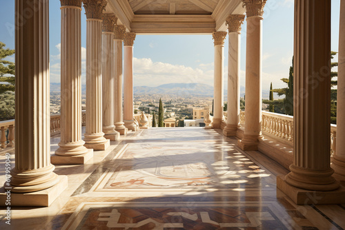 An artistic representation of the Stoa Poikile, the painted porch in Athens where Stoic philosophers would gather to discuss their ideas and teachings, capturing the essence of the Generative AI photo