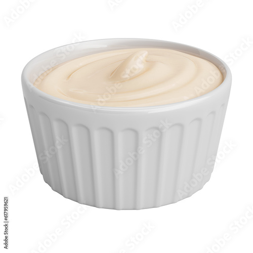 mayonnaise sauce in dinnerware container with transparent background 3d