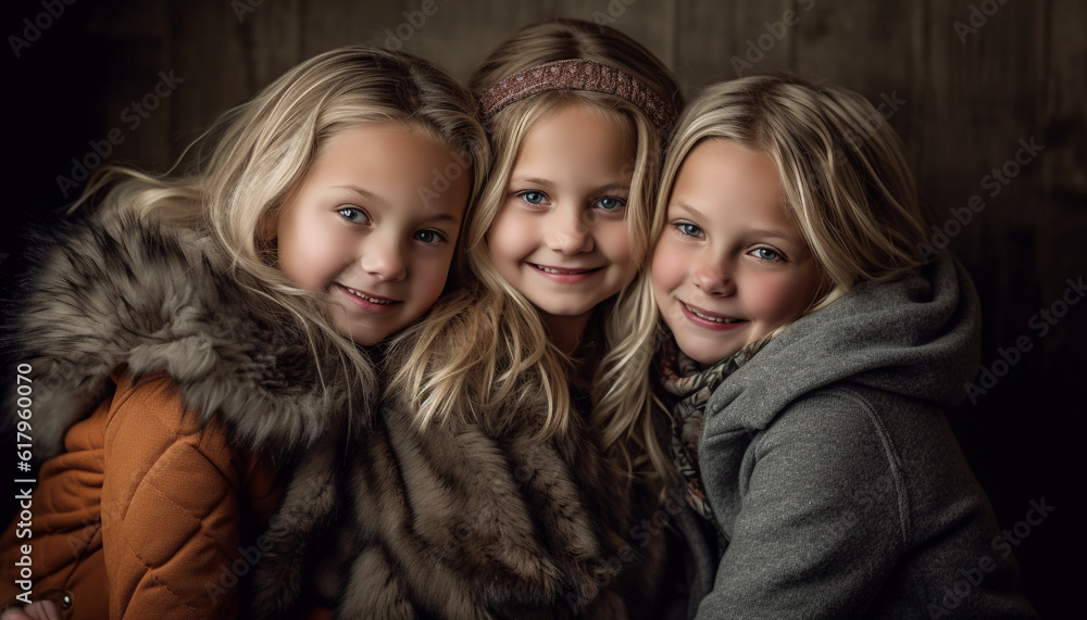Smiling Caucasian child in warm winter clothing looking at camera generated by AI Smiling Caucasian child in warm winter clothing looking at camera generated by AI