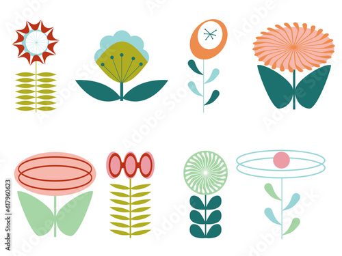 Mid Century retro flowers simple geometric shapes atomic floral clipart