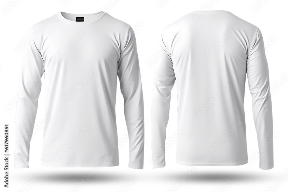 Long sleeve plain white t-shirt mockup, with front view back, isolated ...