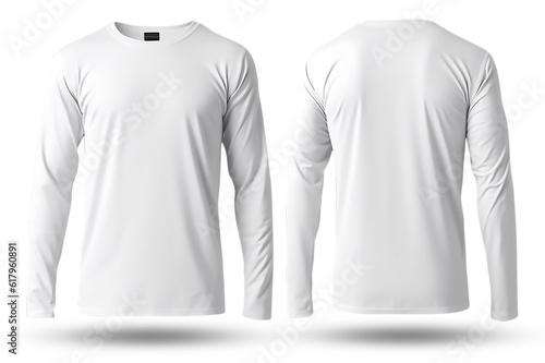 Long sleeve plain white t-shirt mockup, with front view back, isolated on transparent background, generative ai
