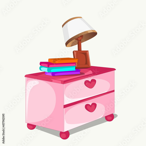 Bedside table nightstand with drawers and bedroom furniture.