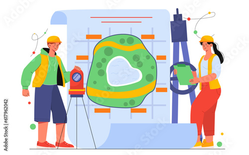 People with geodesy science concept