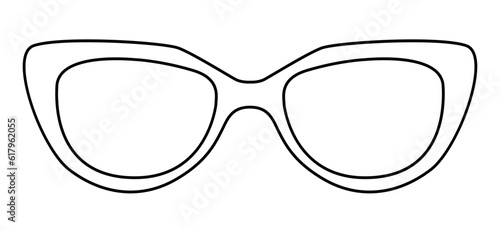 Retro frame glasses fashion accessory illustration. Sunglass front view for Men, women, unisex silhouette style, flat rim spectacles eyeglasses with lens sketch outline isolated on white background