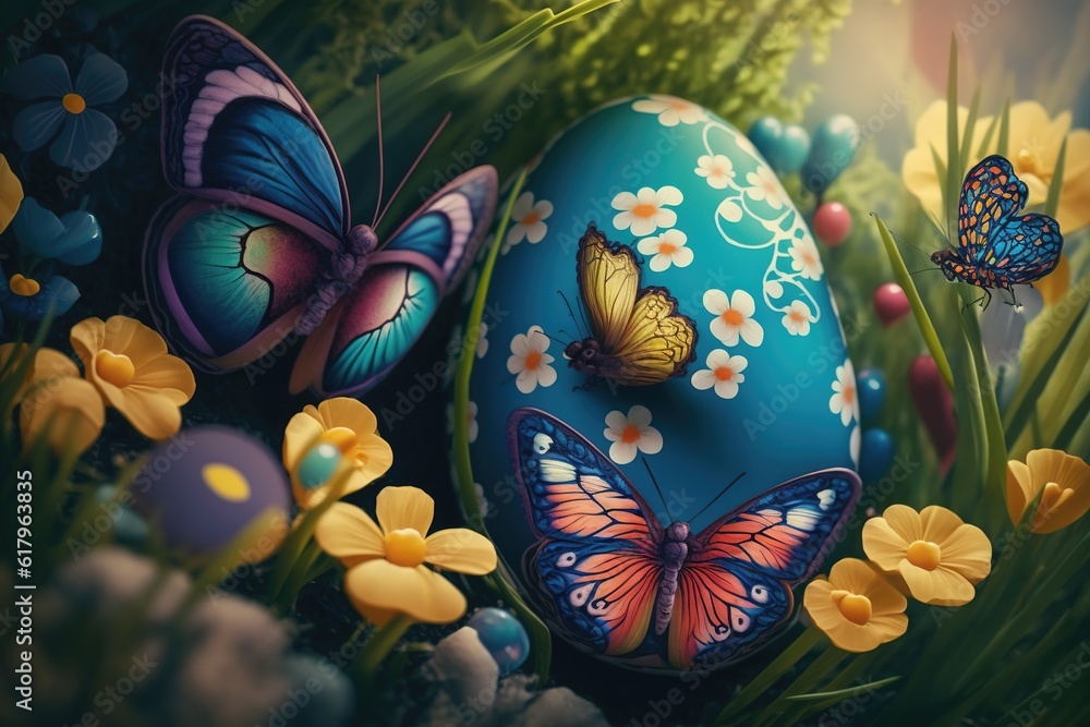 easter eggs with flowers, ia generativa